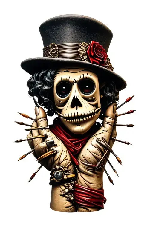 Voodoo Doll With Cylinder Hat And Needles On His Own Hand