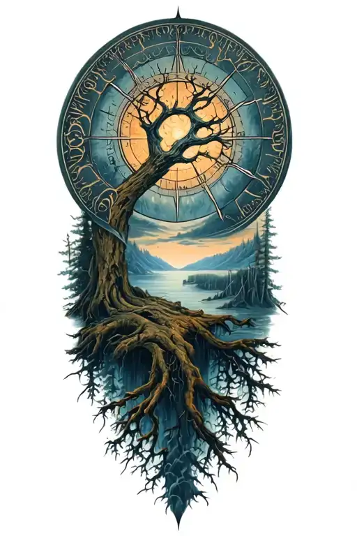 Vegvisir And Rume And Norway Nature And Ygdrasil And Whole Sleeve