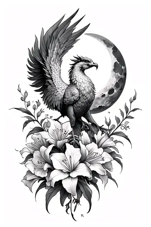 Phoenix With Gladiolus And Moon