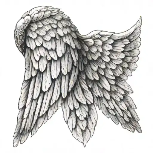 A Realistic Angel Wing With Intricate Shading And Details