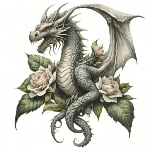 Angelic Looking Dragon With Flowers Growing