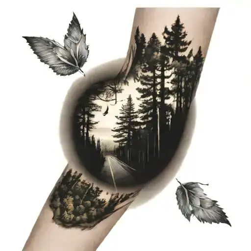 A Highway With A Forest In The Background Over The Entire Surface Of The Forearm