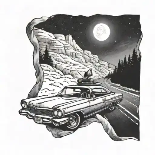 A Lonely Car On A Night Road Trip