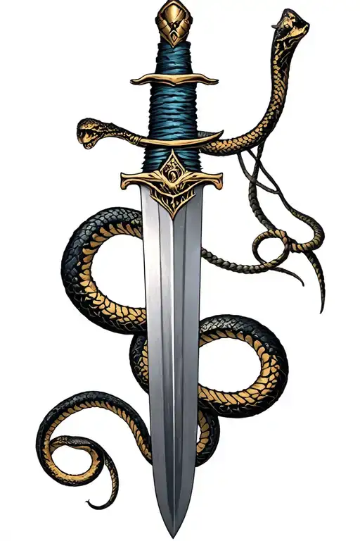 A Worn And Tethered Longsword That Goes Down The Inner Forearm With A Snake Wrapping Around It