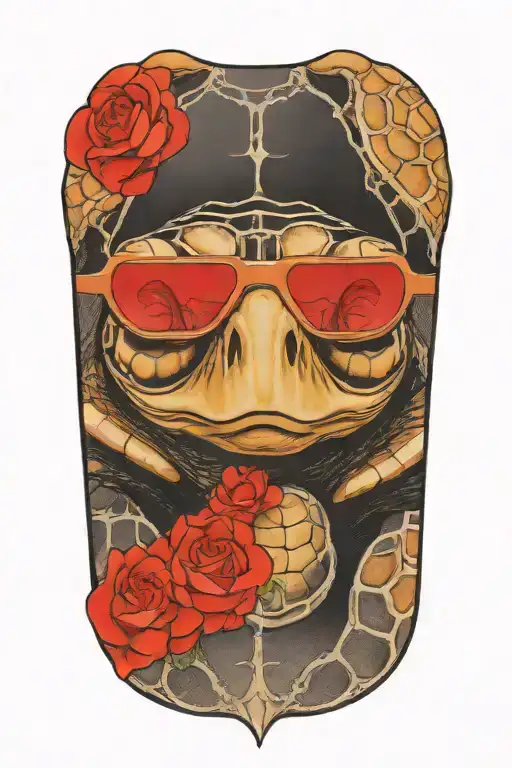 A Turtle Wearing Sunglasses On His Face While Sitting