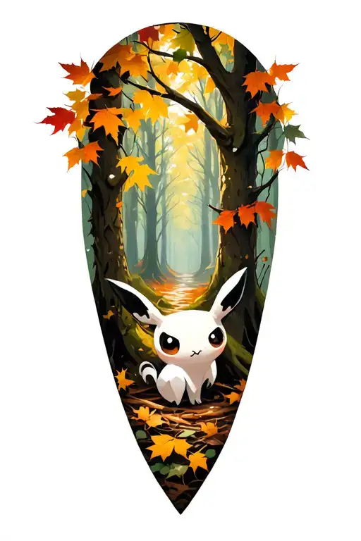 Autumn Forest Tattoo With Mimikyu Tattoo Design Featuring