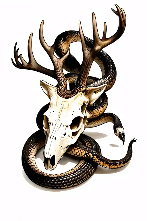 Rattlesnake Wrapped Around Deer Skull