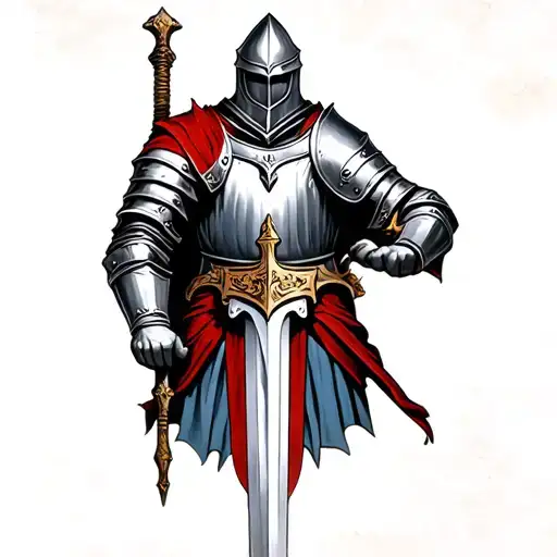 A Medieval Knight Holding A Sword Tattoo Design