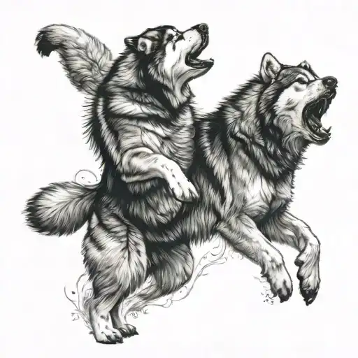 Alaskan Malamute Fighting A Grizzly Bear