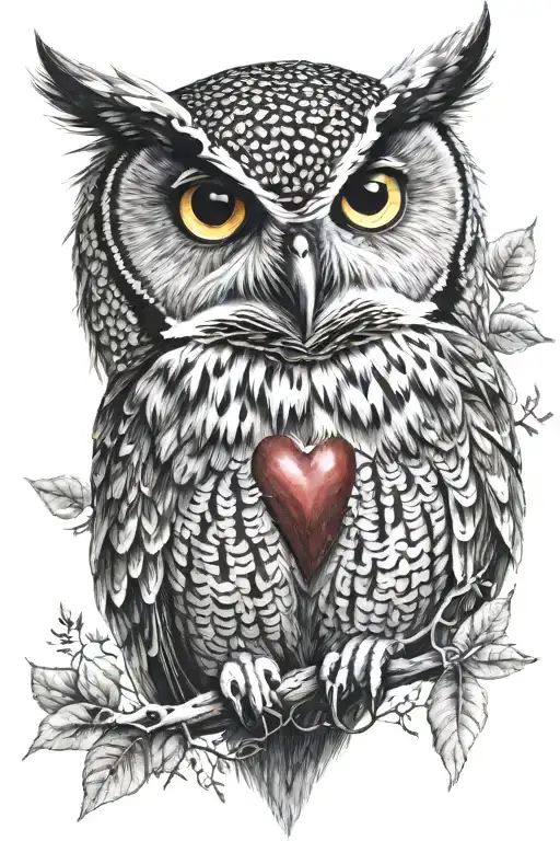 Realistic Owl With Heart
