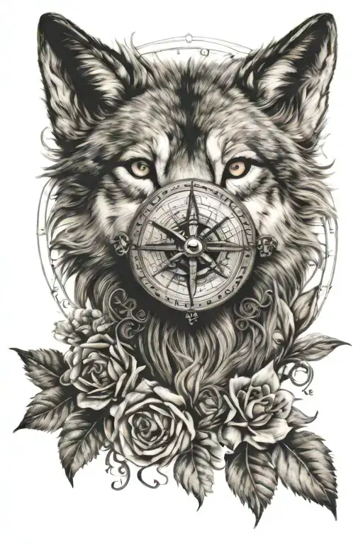 Compass Wolf Clock Flower