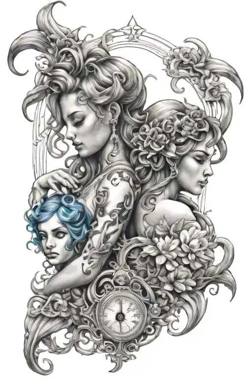 Gemini And Aquarius Combined Tattoo Design