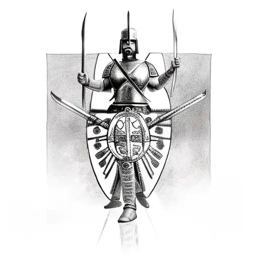 Spartan Greek Warrior With Shield And Spear In Storm