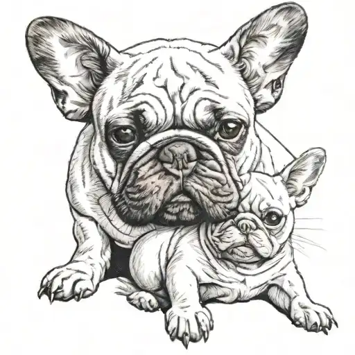 A White And Gray Cat Are Hugging And A Black French Bulldog Is Nearby