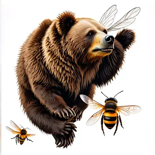 Bear And Bee Flying