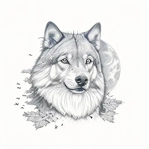 Mountains With Dog With Trees Around And A Mooon