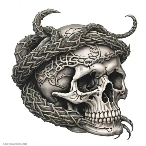Skull With Barbed Wire And Snake