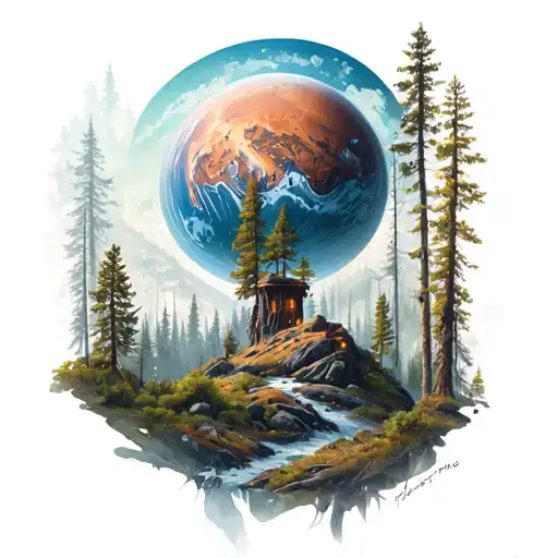 Forest With Mars At The Top