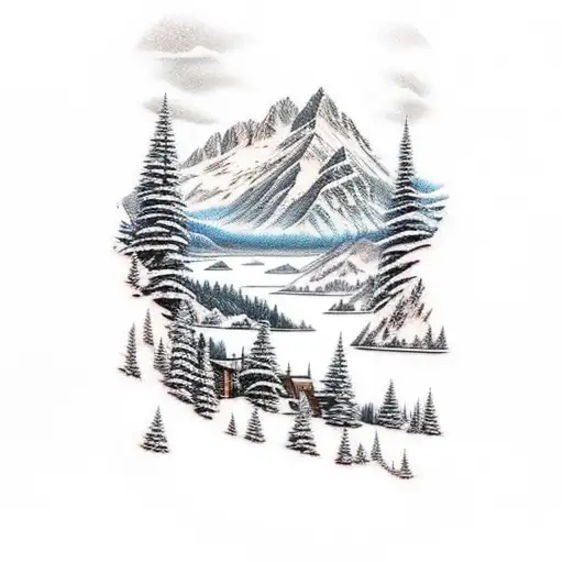 Mountain Scene On A Lake