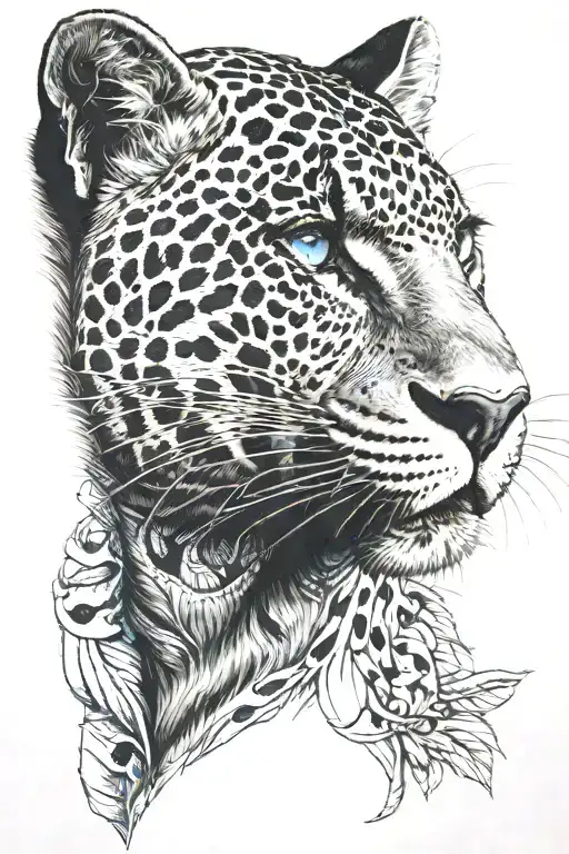 Black Jaguar With Blue Eyes Looking Right Side