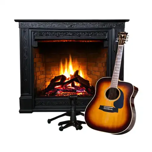 Fireplace With Acoustic Guitar And A Vinyl By Michel Sardou