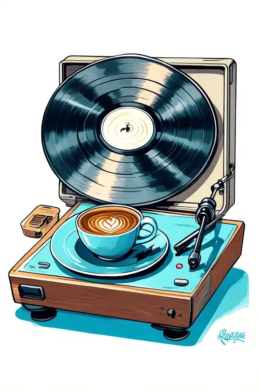 Record Player With Coffee Mug