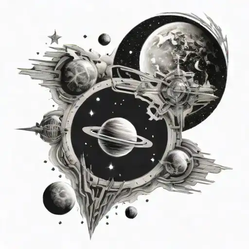 A Night Driving Inspired Tattoo With A Space Theme Incorporating Planets And Stars