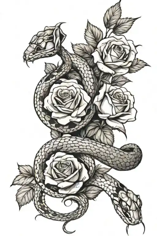 Snake Wrapped Around A Bouquet Of Roses
