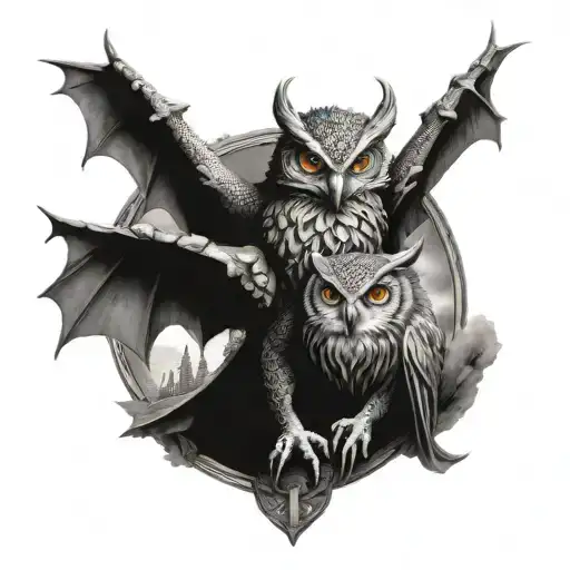 Dragon Protecting Owl