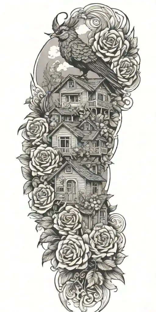 Roses And A Phoenix And Traditional Houses