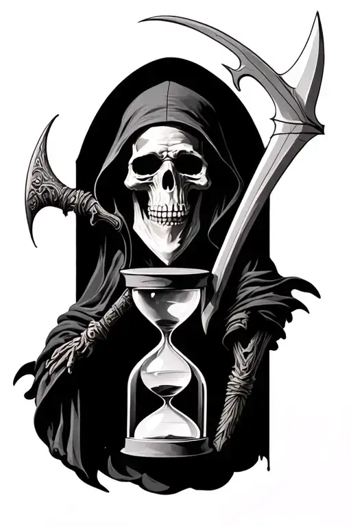 Reaper And Hourglass And Scythe