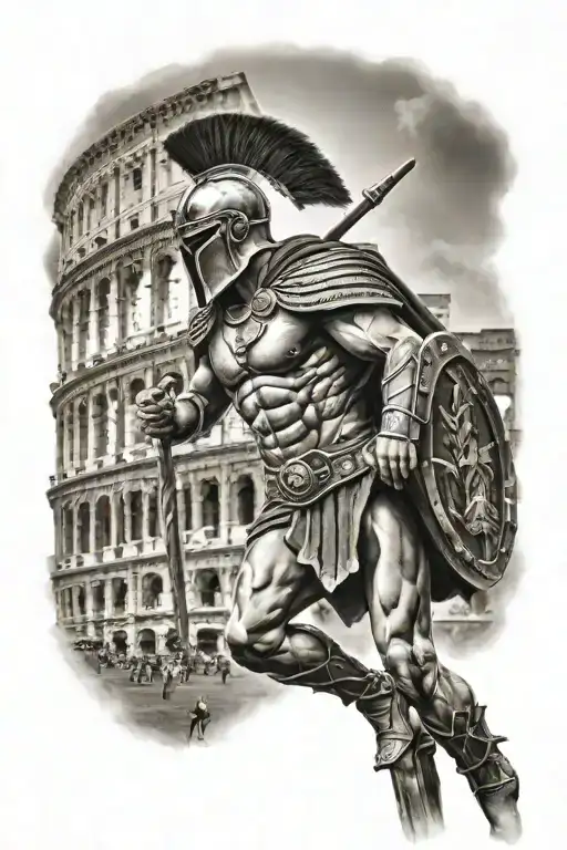 Spartan Standing Next To The Coliseum