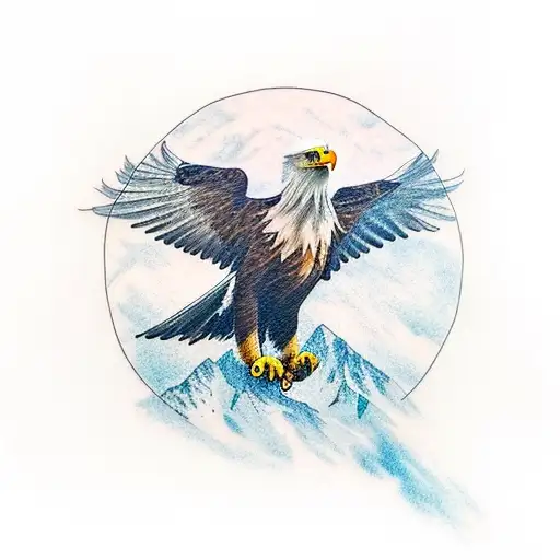 A Majestic Eagle Overlooking A Serene Mountain Landscape