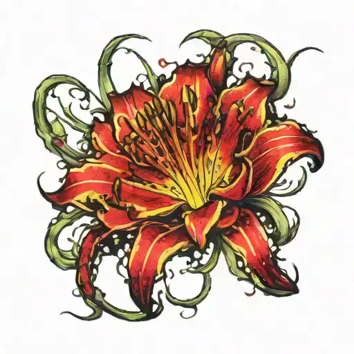 A Video Game-inspired Tattoo Of A Spider Lily With Intricate Pixel Art Details