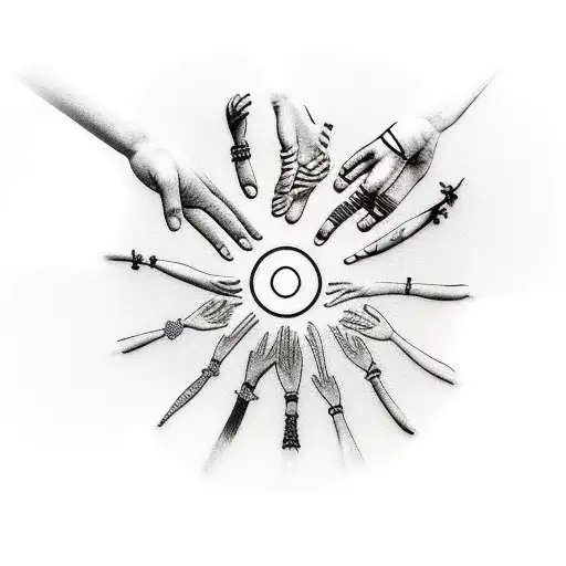 7 People Holding Hands In A Circle On The Beach