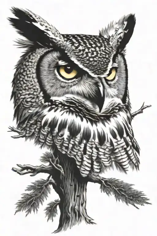 Great Horned Owl And Wolf Face