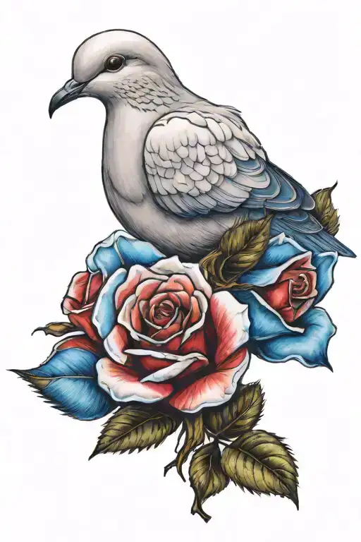 A Dove Holding A Red And Blue Rose In Its Beak