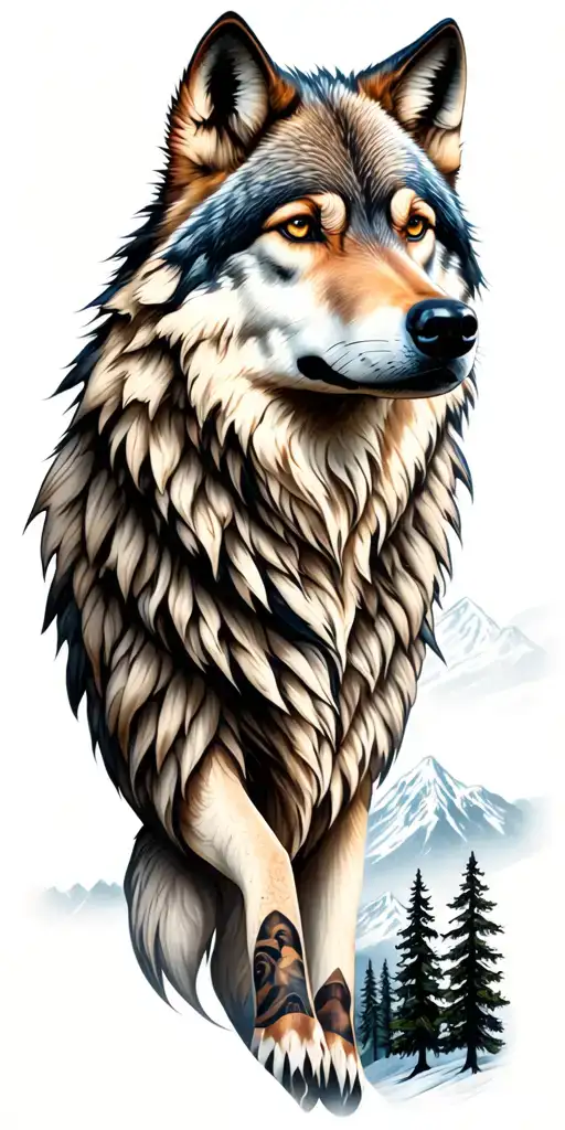 Wolf And Mountains And Trees