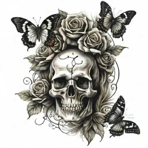 Skull And Roses And Butterflies
