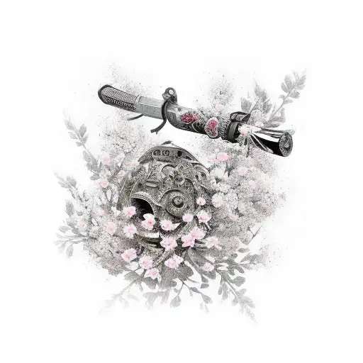 Broken Katana With Sakura Flowers Dropping Down
