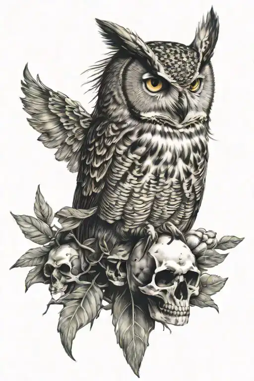 Horned Owl Perched On A Skull