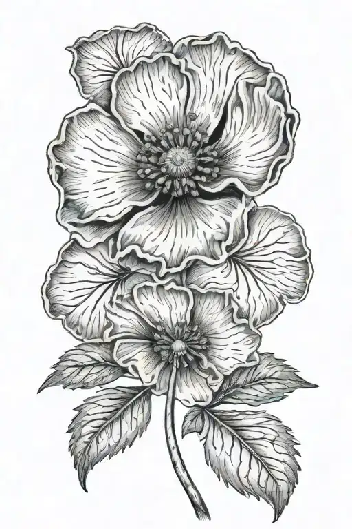 Poppy Flower Interwined Four Leaf Clover