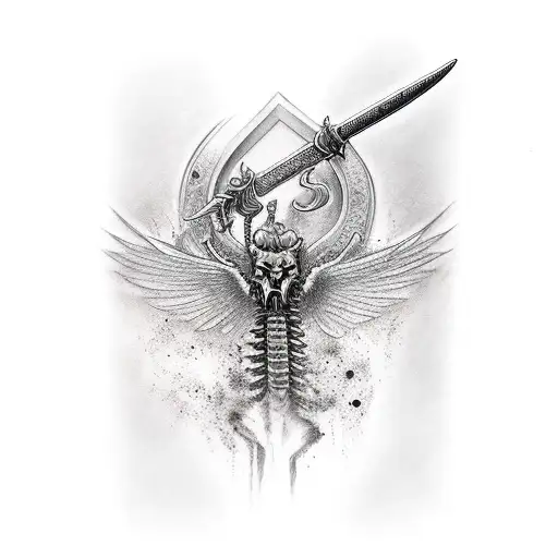 Spine Sword Tatto With Soilder Of God In Writitng
