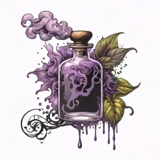 Purple Deadly Nightshade Labeled Potion Bottle Overflowing With Dark And Haunting Purple Smoke