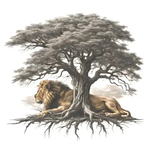 Tree And In Treecrown Is A Face Of A Lion Look To The Right Side View