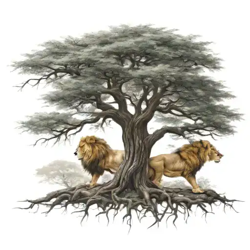 Tree And In Treecrown Is A Face Of A Lion Look To The Right Side View