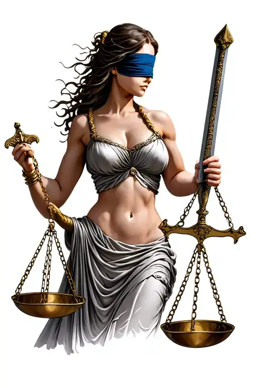 Lady Justice Full Body Blind Folded Holding Scales And Sword