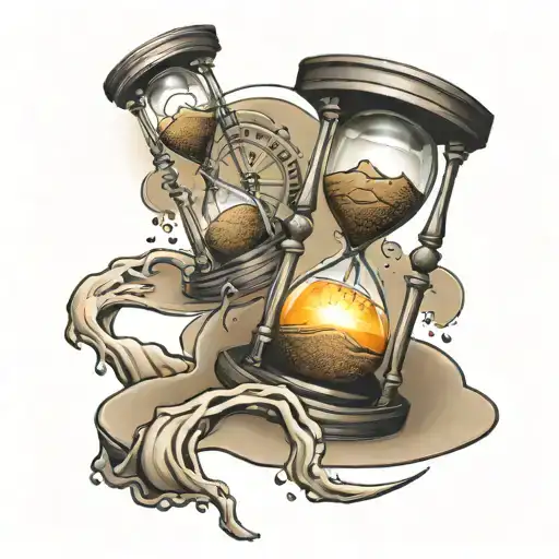 Broken Hourglass Filled With A Sun Setting Mixing In With Sand