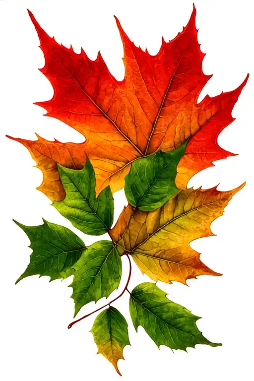 Greem Maple Leaves Enveloping A Single Red Maple Leaf