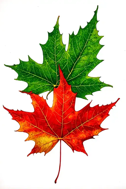 Green Maple Leaves Enveloping A Single Red Maple Leaf